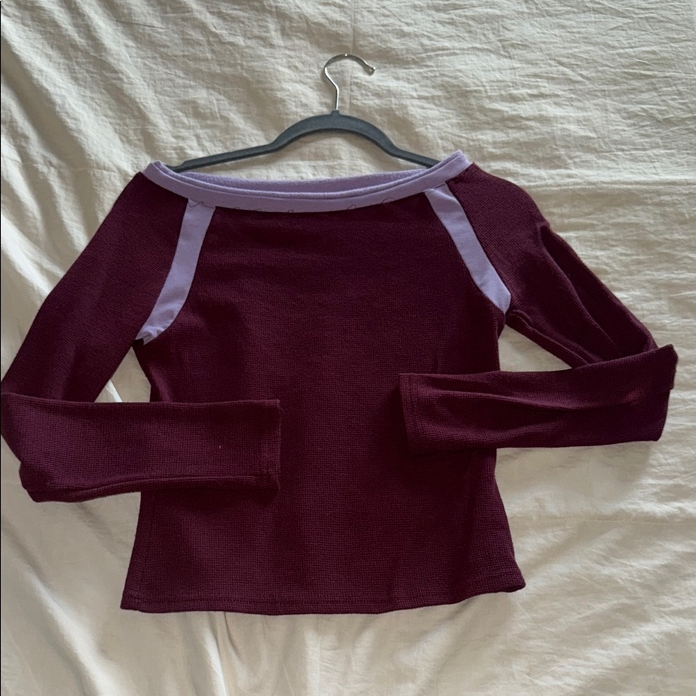 Chic Burgundy Top with Lavender Trim